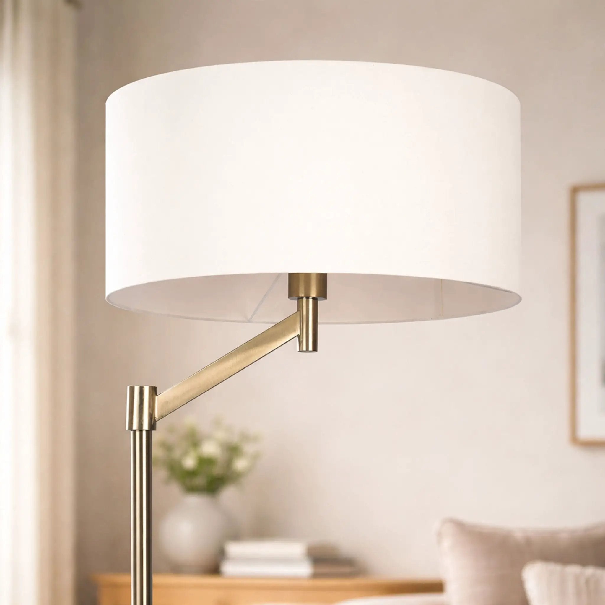 Horizon - Table Lamp With On / Off Switch Curved Base Linen Shade - Brushed Nickel / Silver / White by Unique Piece Furniture