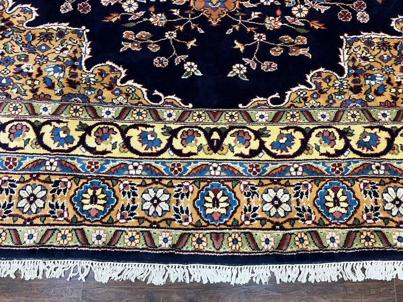 Indo Persian Rug 12x15, Mahal Sarouk Rug 12 x 15, Wool Hand Knotted Vintage Carpet, Navy Blue, Oversized Rug, Center Medallion by Jewel Rugs