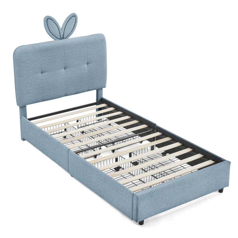 Twin Size Kids Upholstered Bed with Oversized Rabbit Ear Headboard by HouseOfZazla