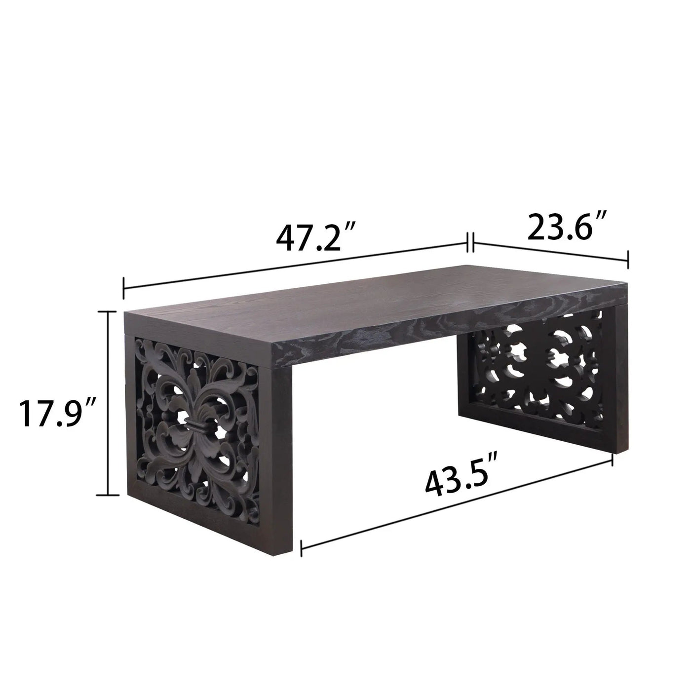 Rustic Carved Wood Coffee Table, Handcrafted Look With Ornate Side Panels by Unique Piece Furniture