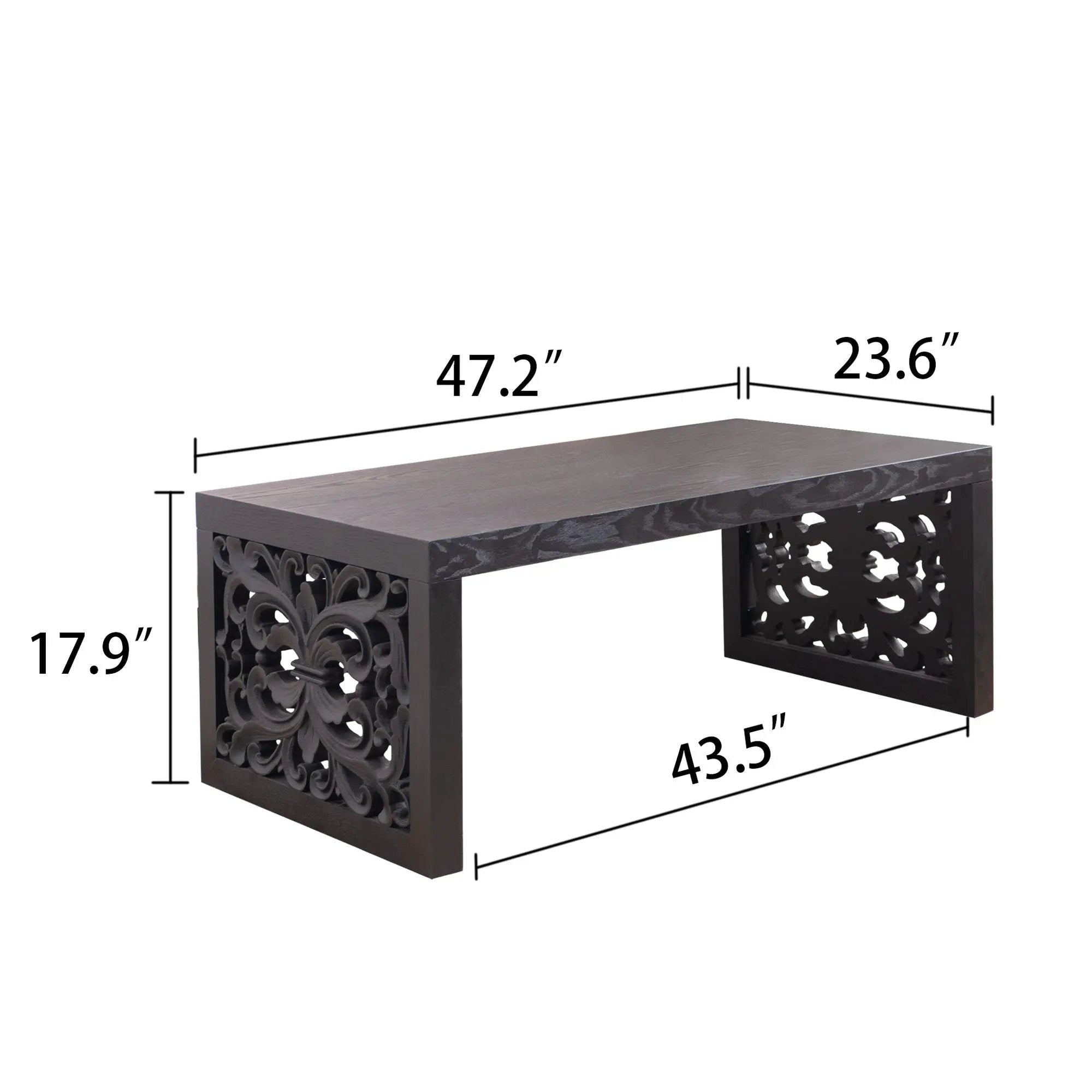 Rustic Carved Wood Coffee Table, Handcrafted Look With Ornate Side Panels by Unique Piece Furniture
