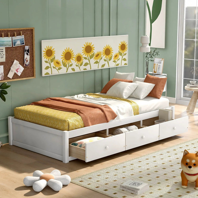 Twin Size Platform Storage Bed With 3 Drawers - White by Unique Piece Furniture