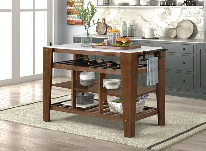 Alaroa - Kitchen Island - Marble Top & Rustic Brown by Unique Piece Furniture