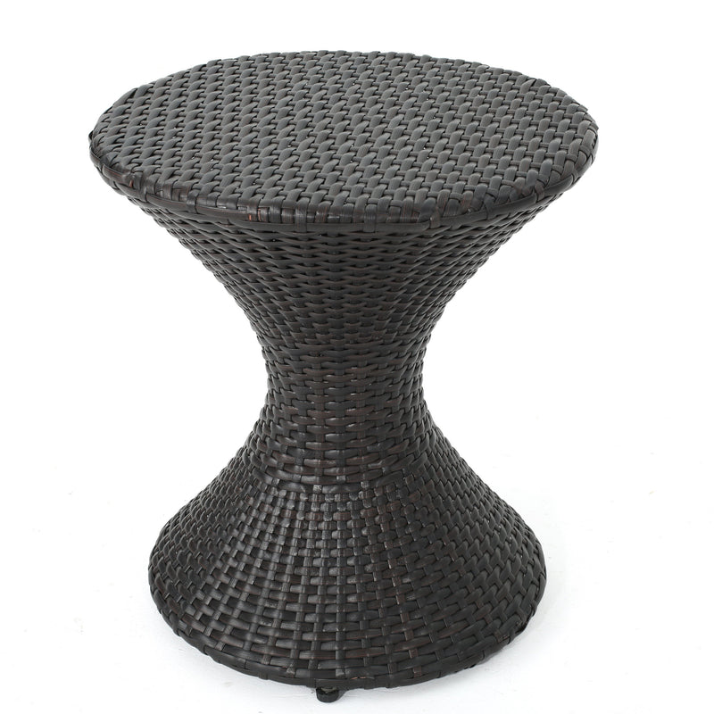 Outdoor 16-Inch Multi-Brown Wicker Hourglass Side Table by HouseOfZazla