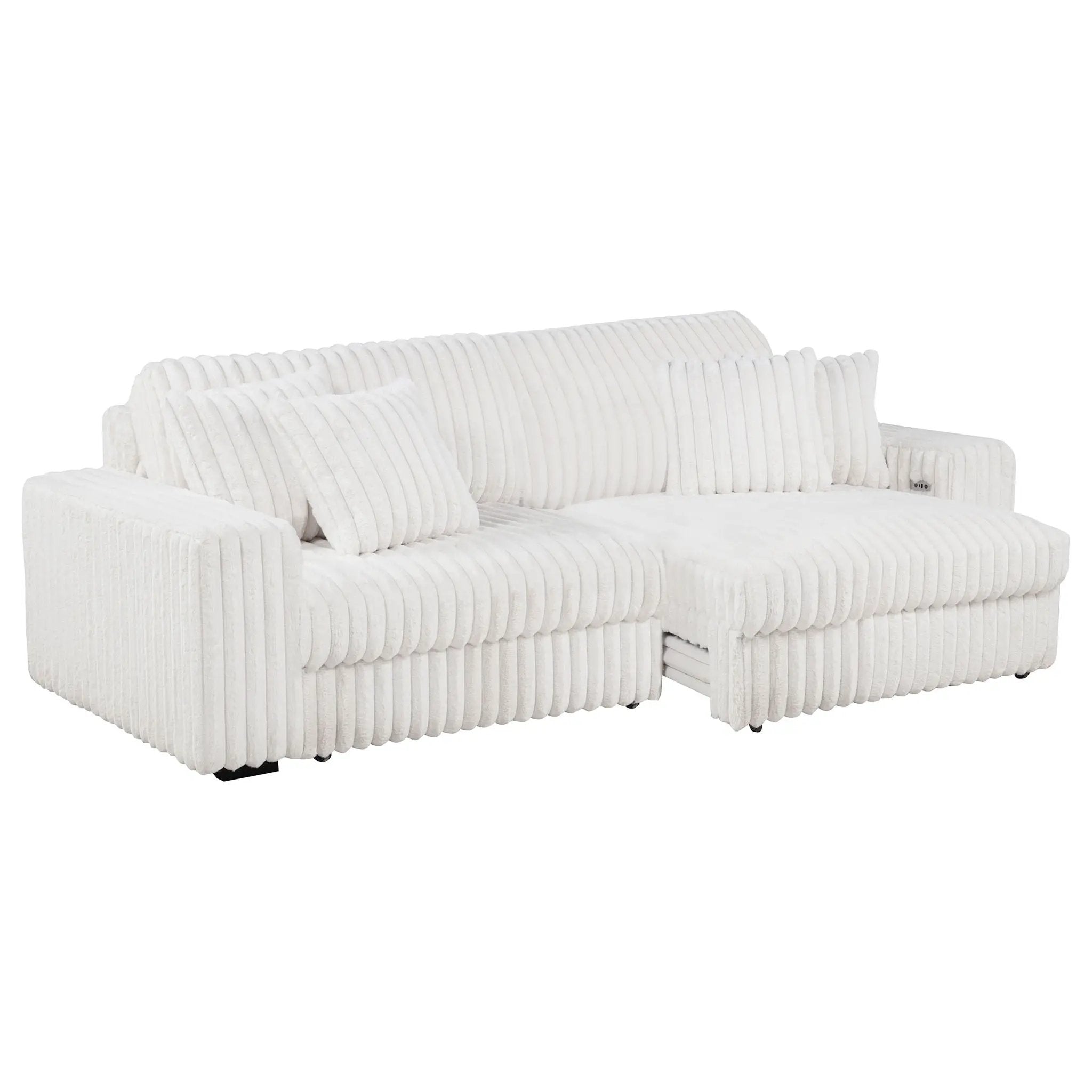 Jacana Corduroy Upholstered Dual Power Chaise Sofa Ivory by Unique Piece Furniture
