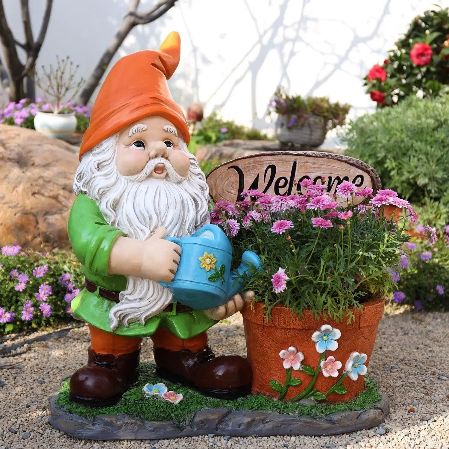Outdoor Garden Sculpture Gnome Flower Pot Planter by HouseOfZazla