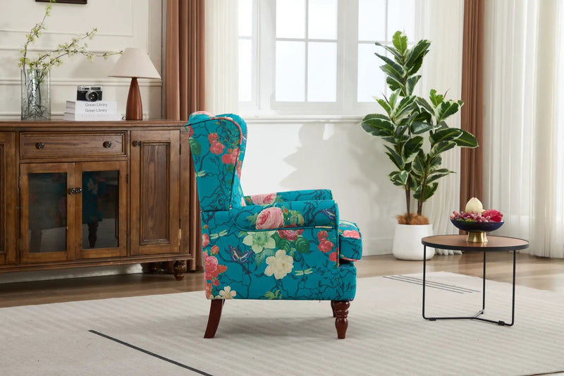 Modern Accent Chair with Retro Wood Legs - Floral by HouseOfZazla
