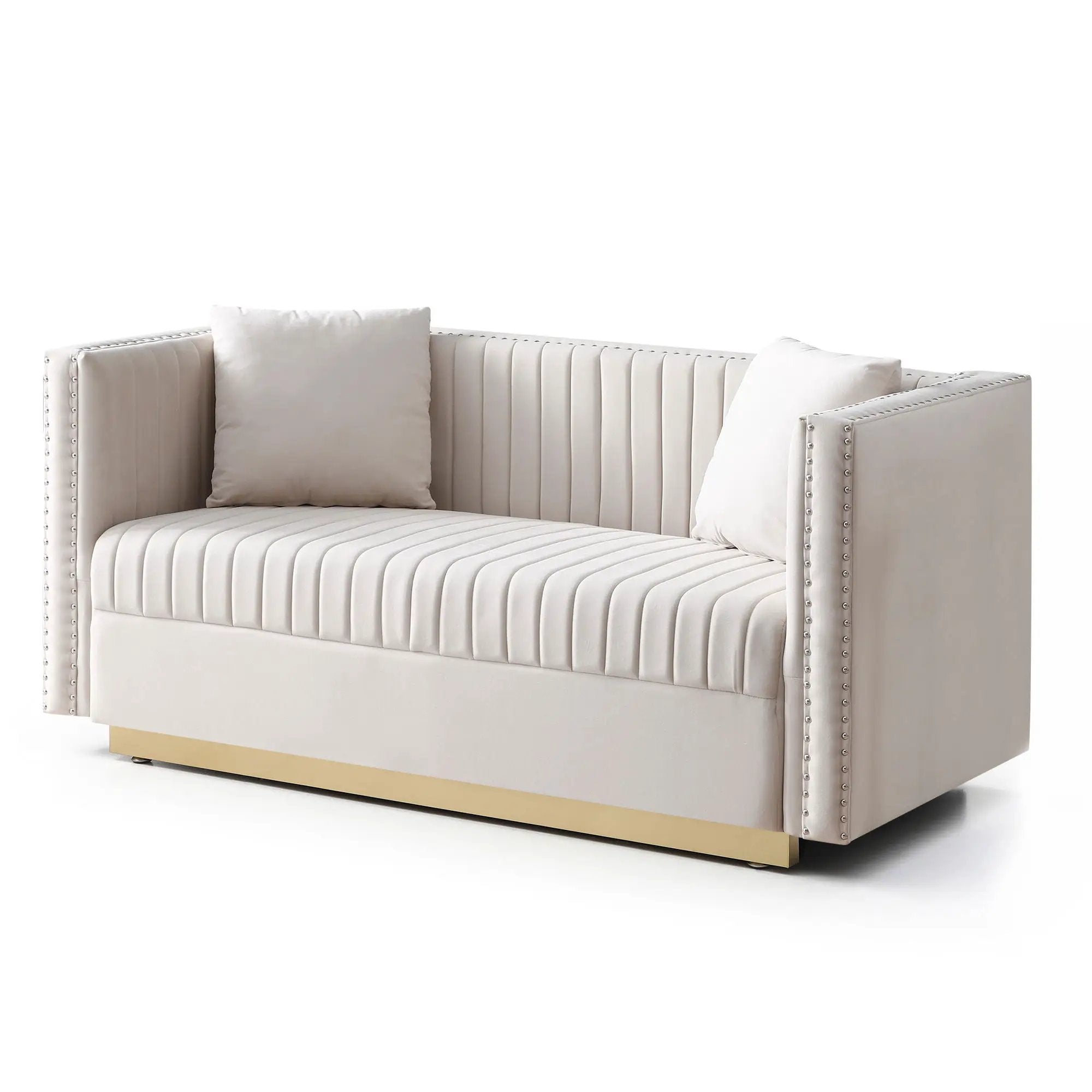 Contemporary Vertical Channel Tufted Sofa Loveseat Modern Upholstered Couch For Living Room With 2 Pillows by HouseOfZazla