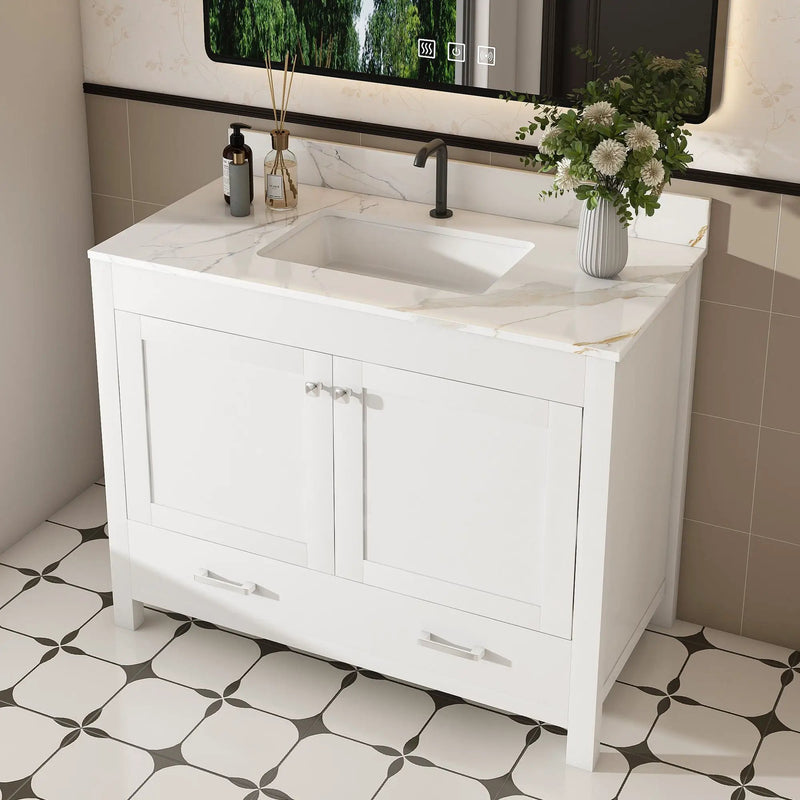 43" Bathroom Vanity, Multi Functional Cabinet, Doors And Drawer - White by Unique Piece Furniture