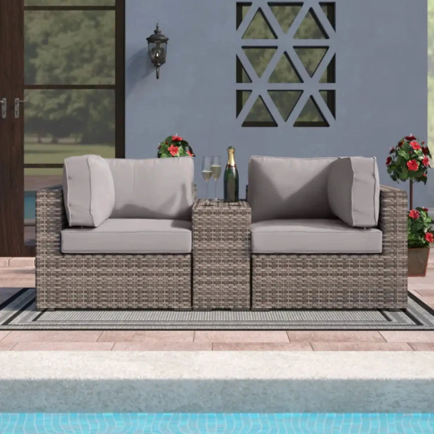 Handcrafted Outdoor Loveseat With Wicker Seating by Unique Piece Furniture