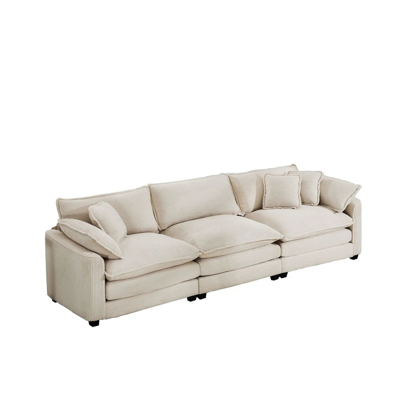 Mid-Century Modern 3 Seater Sectional Sofa With Arm And Throw Pillows by Unique Piece Furniture