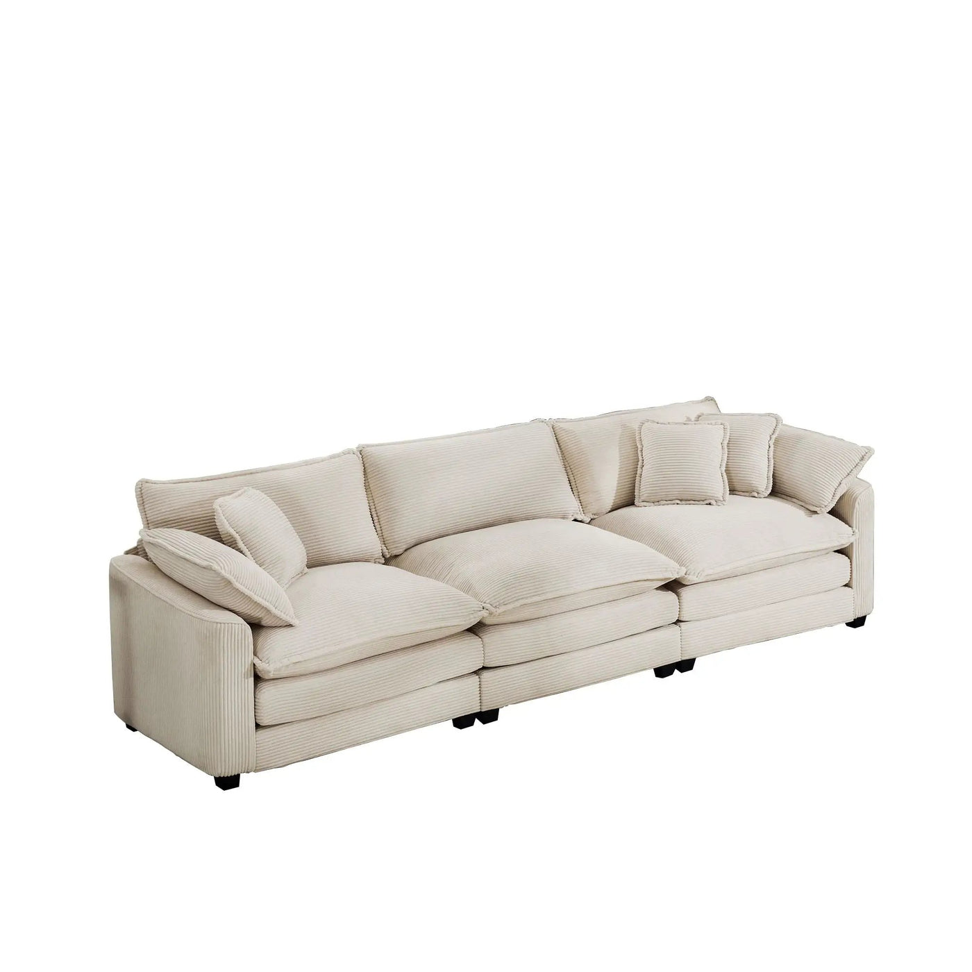 Mid-Century Modern 3 Seater Sectional Sofa With Arm And Throw Pillows by Unique Piece Furniture