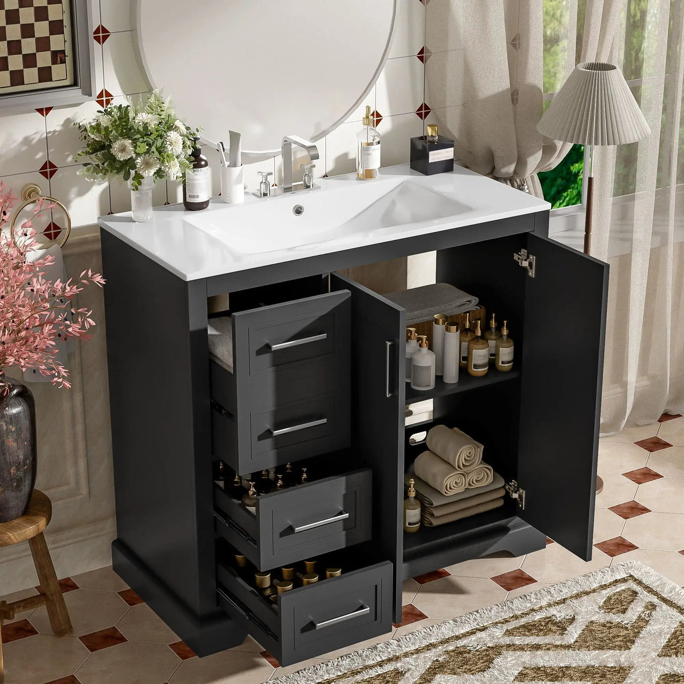 Bathroom Vanity With Sink, Soft Close Doors, Adjustable Shelf & 3 Drawers by Unique Piece Furniture