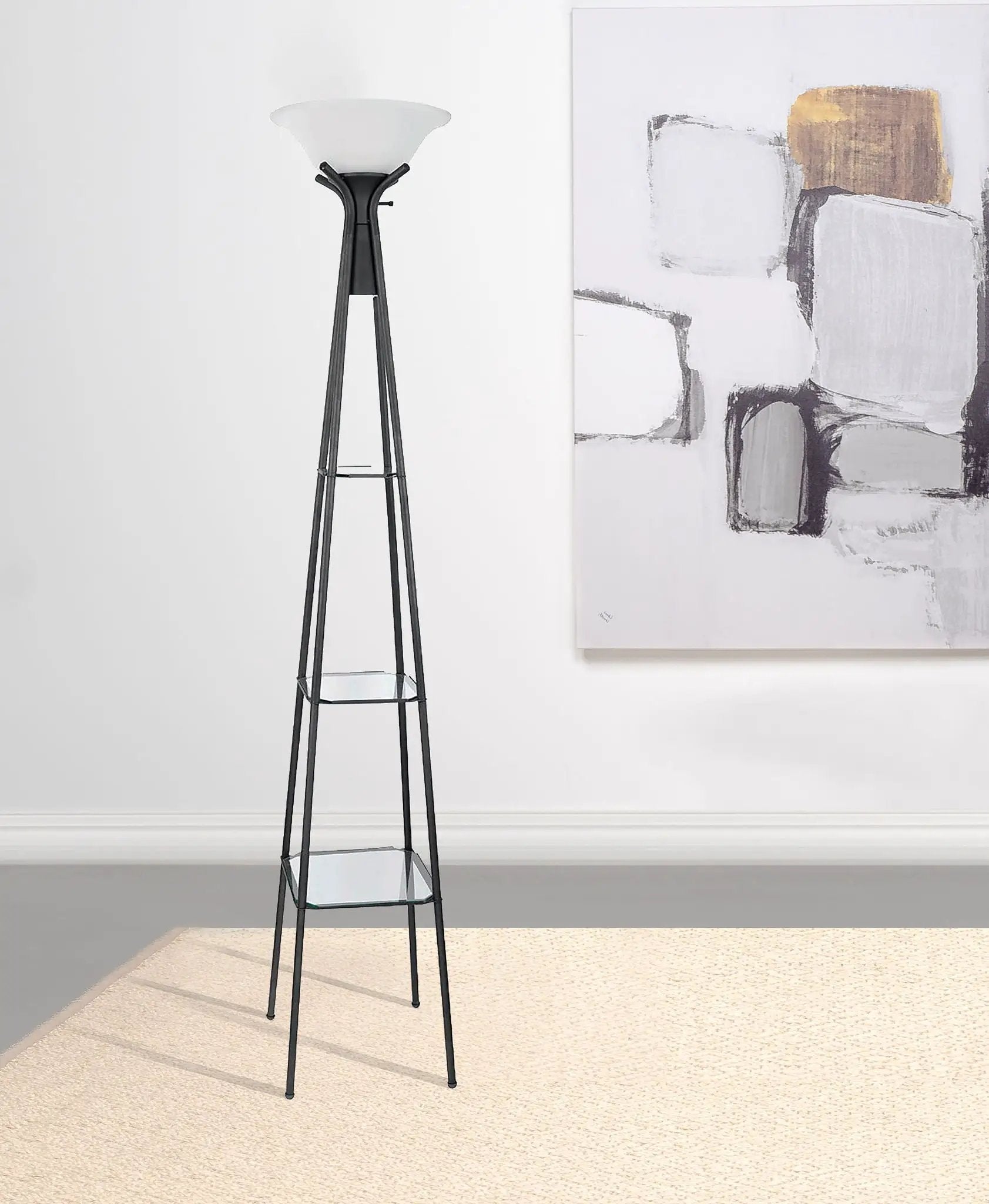 Gianni 70-inch 3-shelf Frosted Torchiere Floor Lamp Black by Unique Piece Furniture