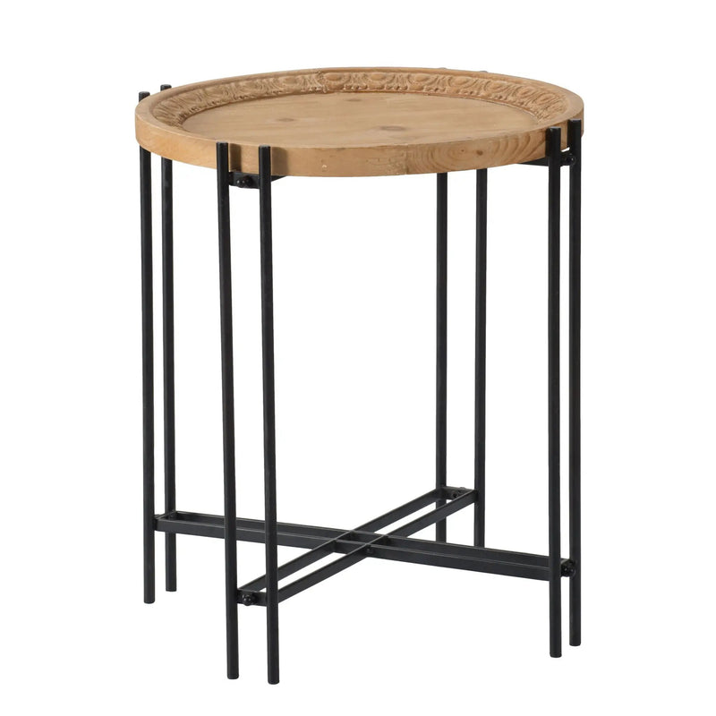 Round Side Table With Wood Top, End Table For Living Room Bedroom - Black Brown by Unique Piece Furniture