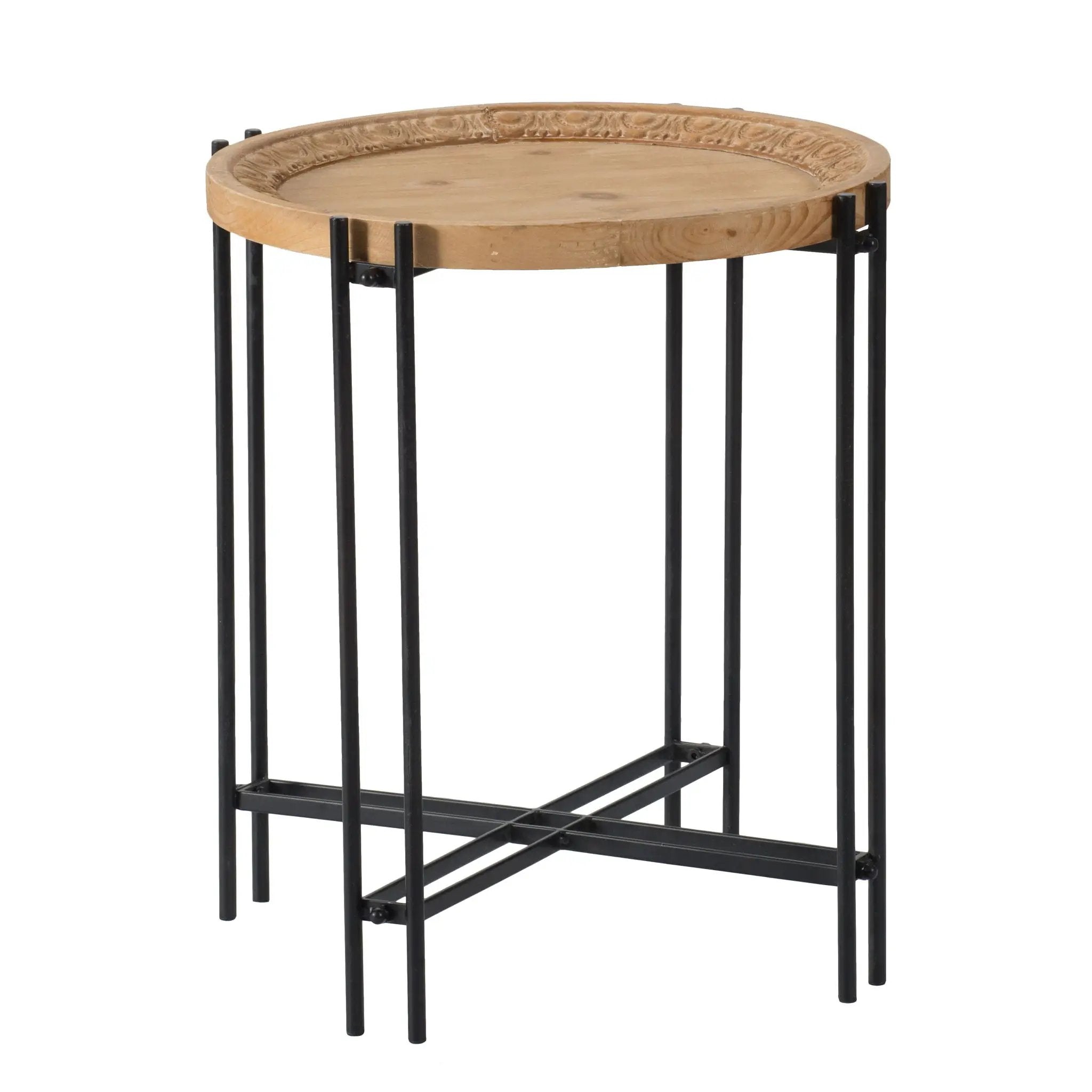 Round Side Table With Wood Top, End Table For Living Room Bedroom - Black Brown by HouseOfZazla