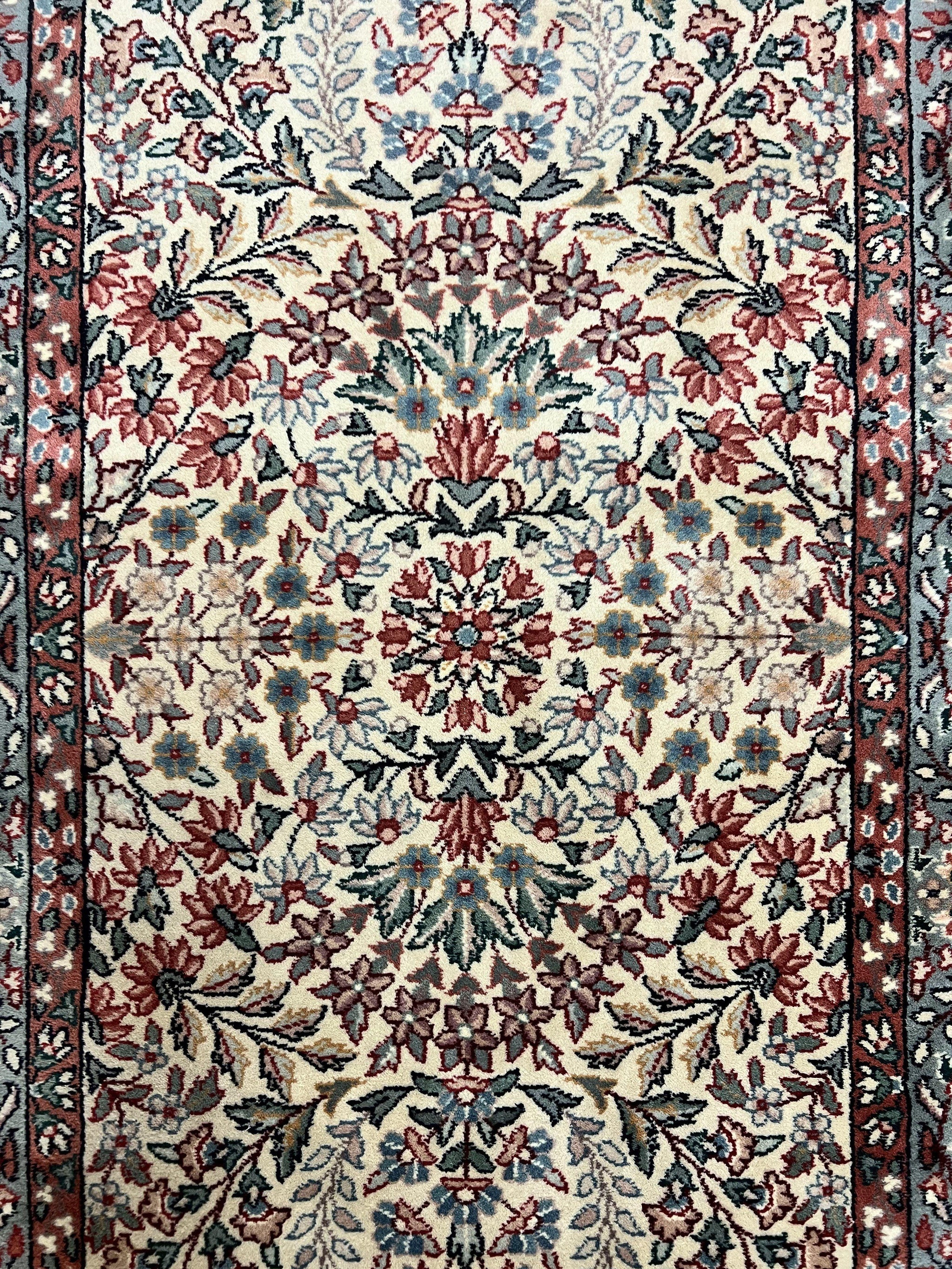Sino Persian Runner Rug 2.7 x 10, Floral Kirman Lavar Carpet for Hallway, Cream, Handmade Wool Vintage Rug by Jewel Rugs