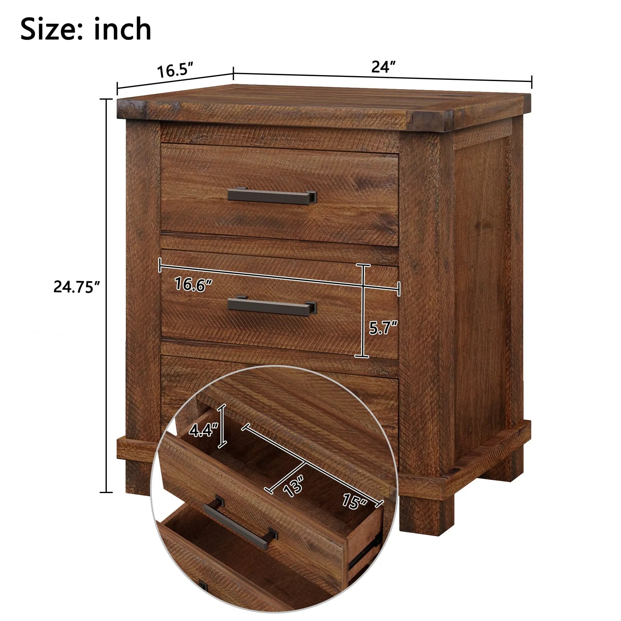 Rustic Three Drawer Reclaimed Solid Wood Farmhouse Nightstand Set of Two by HouseOfZazla