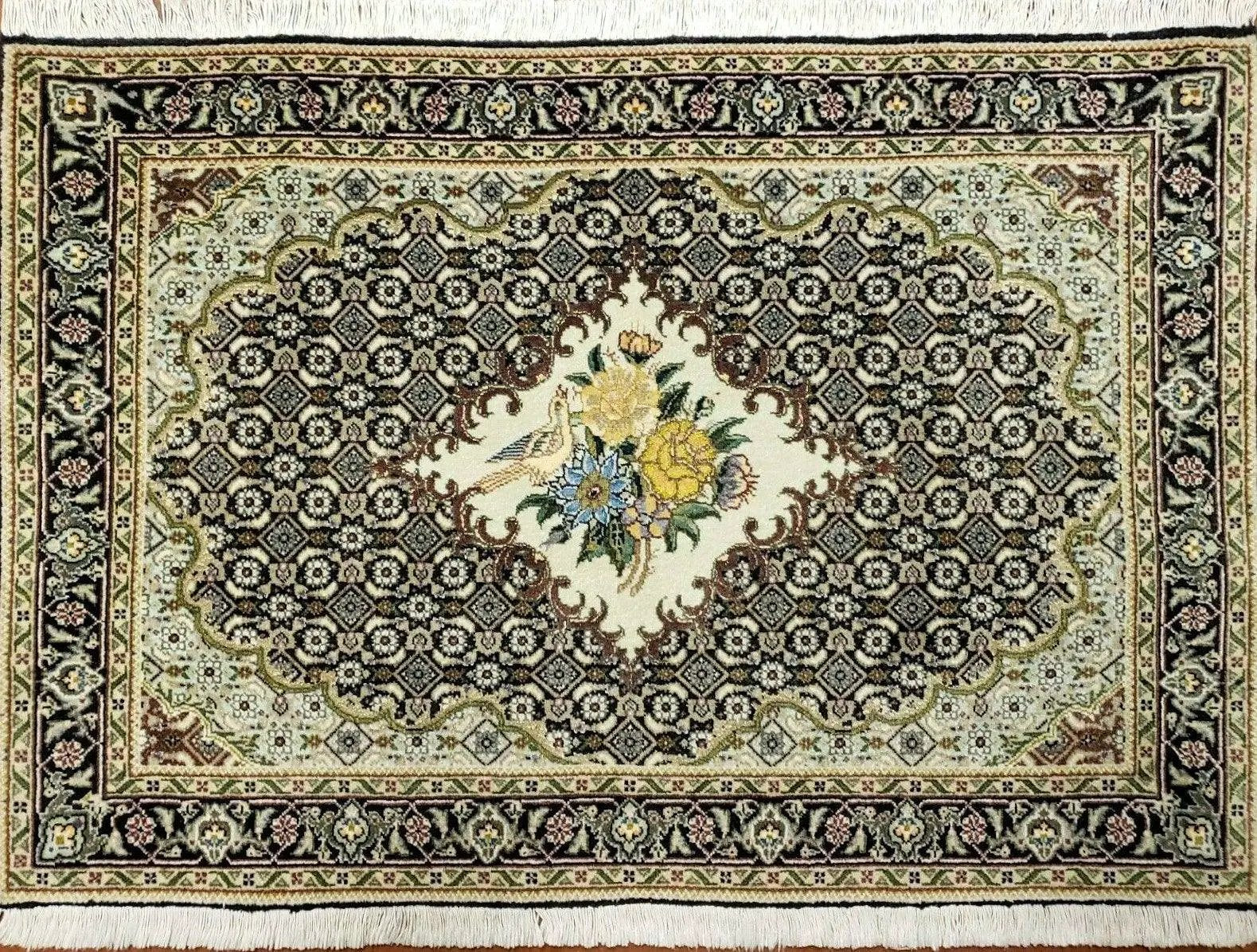 Small Persian Rug 2.4 x 3, Birds and Flowers, Finely Hand Knotted by Jewel Rugs