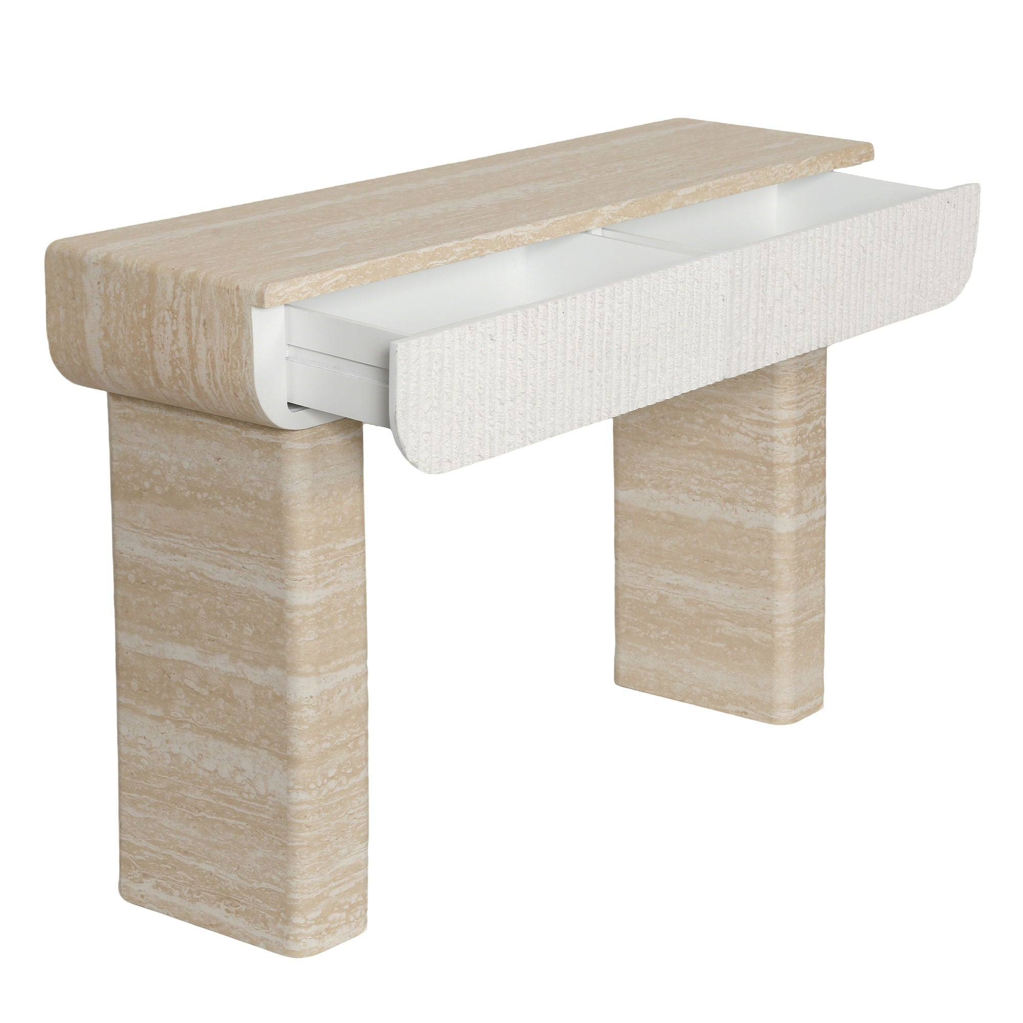 Entryway Table With 2 Hidden Handle Drawers For Entrance - Beige / Yellow by HouseOfZazla