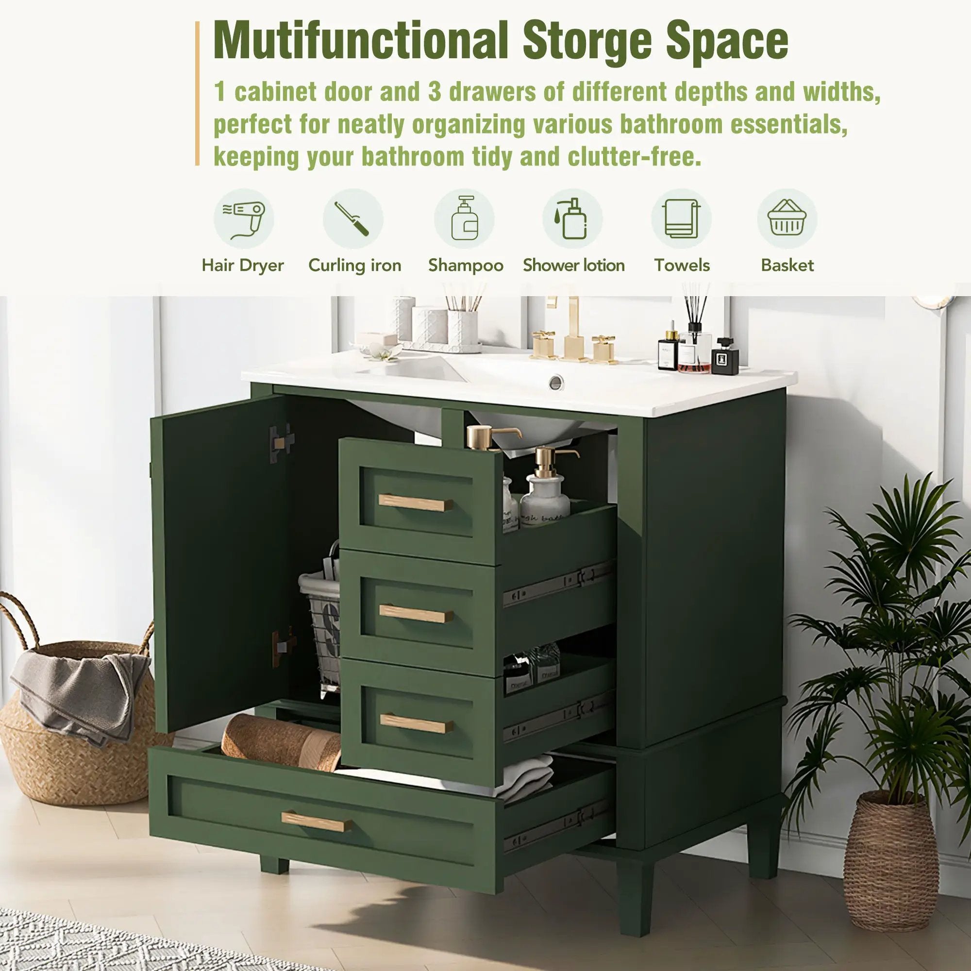 Bathroom Vanity, Modern Bathroom Cabinet With Sink Combo Set, Bathroom Storage Cabinet With A Soft Closing Door And 3 Drawers, Solid Wood Frame by Unique Piece Furniture