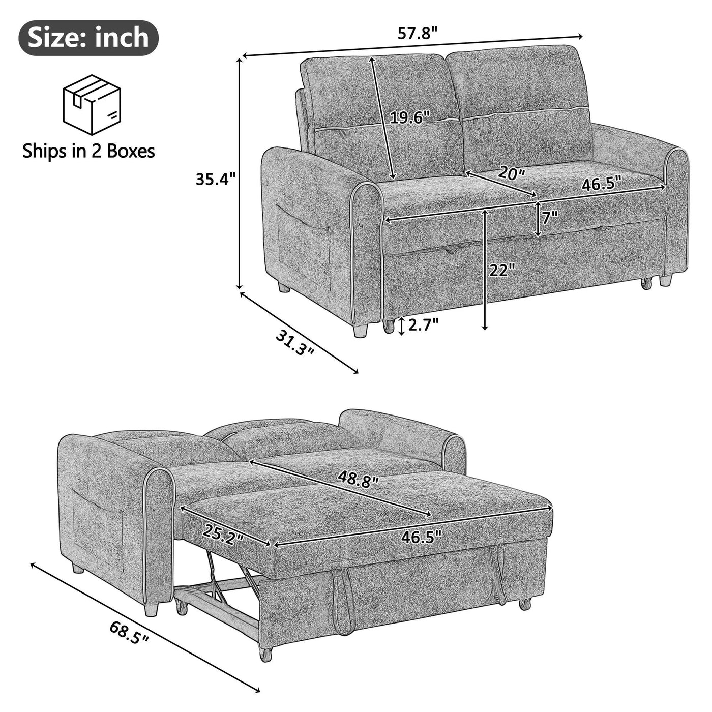 Pull Out Sofa Bed With Adjustable Backrest And USB Charging Ports by HouseOfZazla