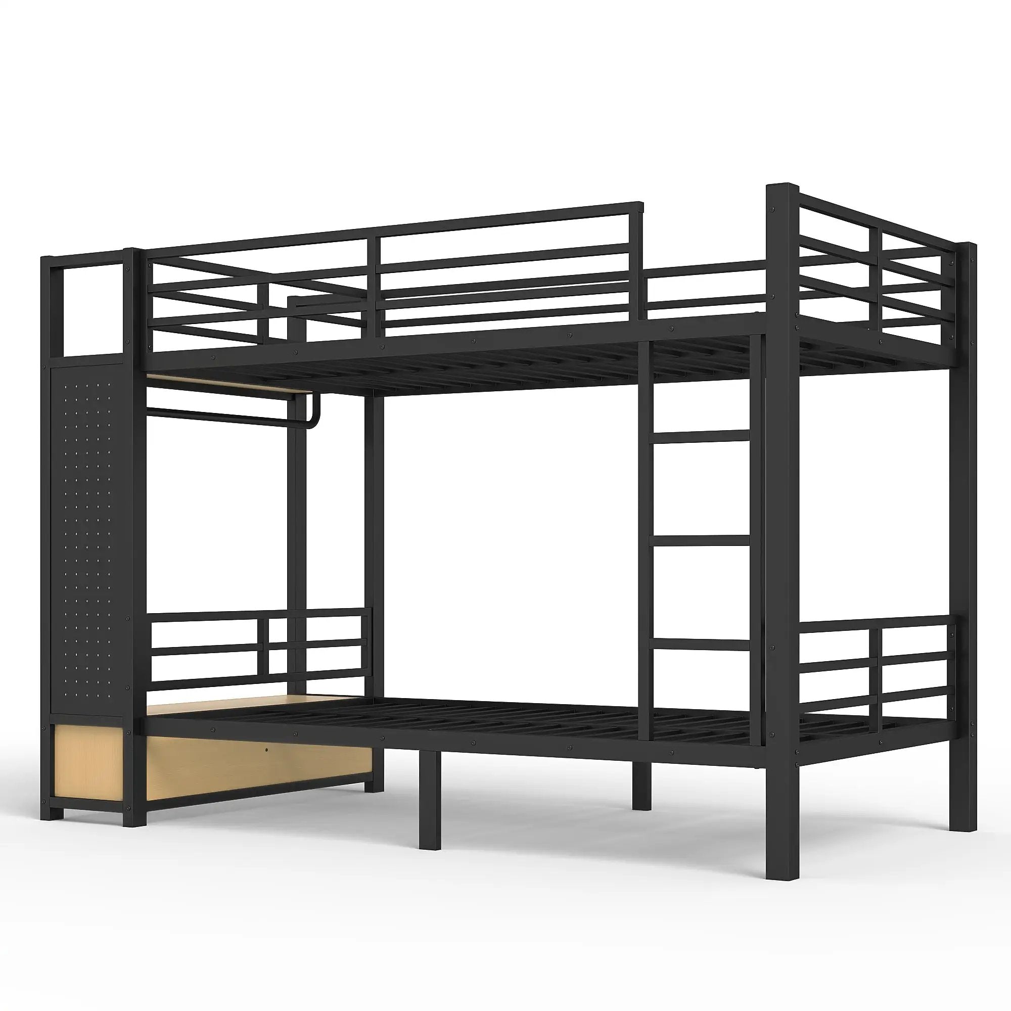 Twin XL Over Twin XL Metal Bunk Bed with Storage Shelves by HouseOfZazla