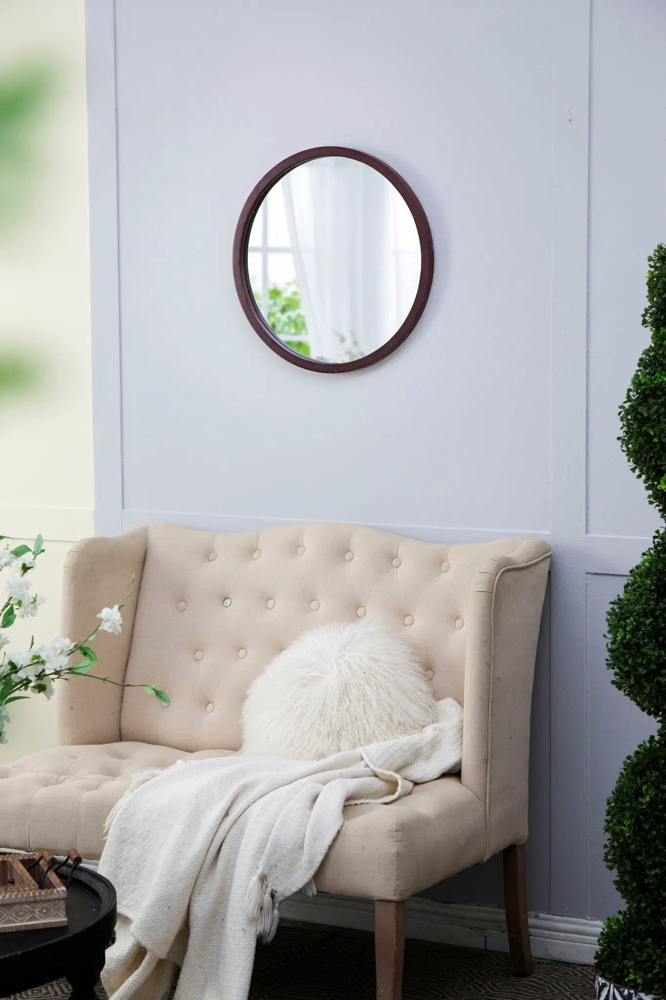 Circle Wall Mirror With Wooden Frame, Wall Mirror For Living Room by Unique Piece Furniture