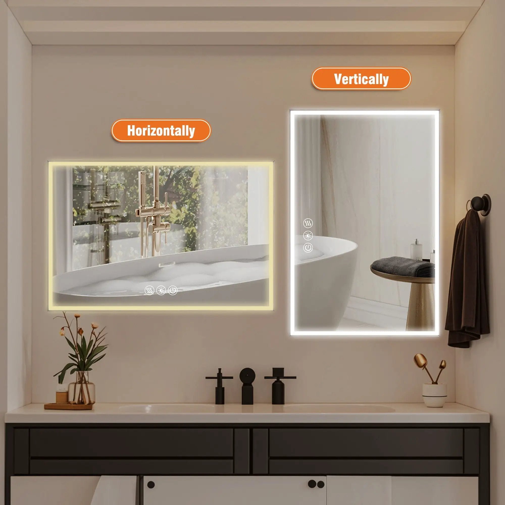 Modern LED Bathroom Vanity Mirror With Aluminum Frame, 45° Beveled Lights, Anti Fog - Silver by HouseOfZazla