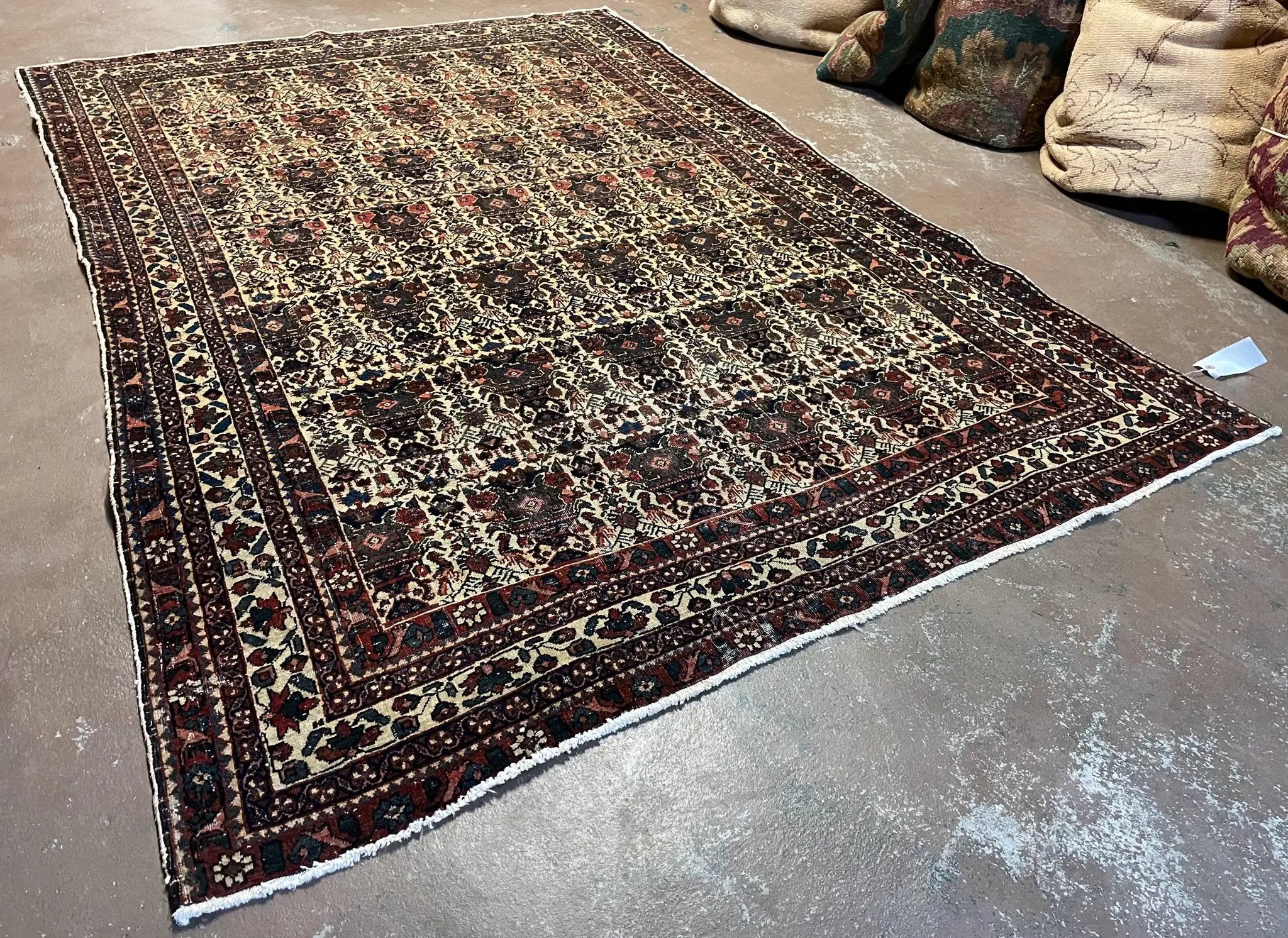 Antique Persian Afshar Rug 5x7, Wool Hand Knotted Oriental Carpet 5 x 7 ft, Repeated Motif Allover, Cream and Maroon, Tribal Rug, Medium Sized Rug, Zil-i-Sultan Design by Jewel Rugs