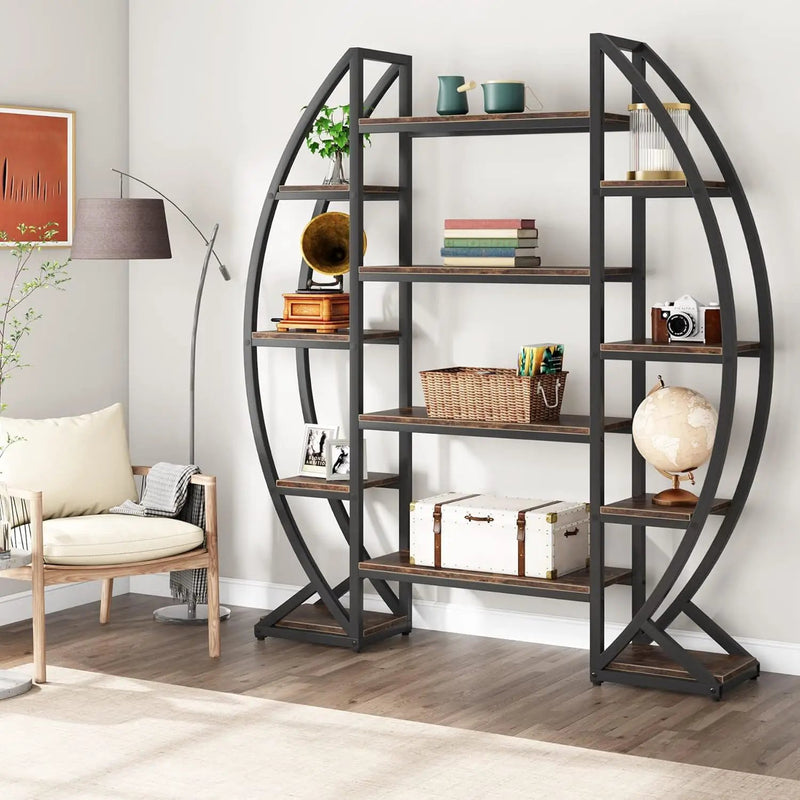 Triple Wide Oval Etagere Bookcase With Shelves For Living Room by HouseOfZazla