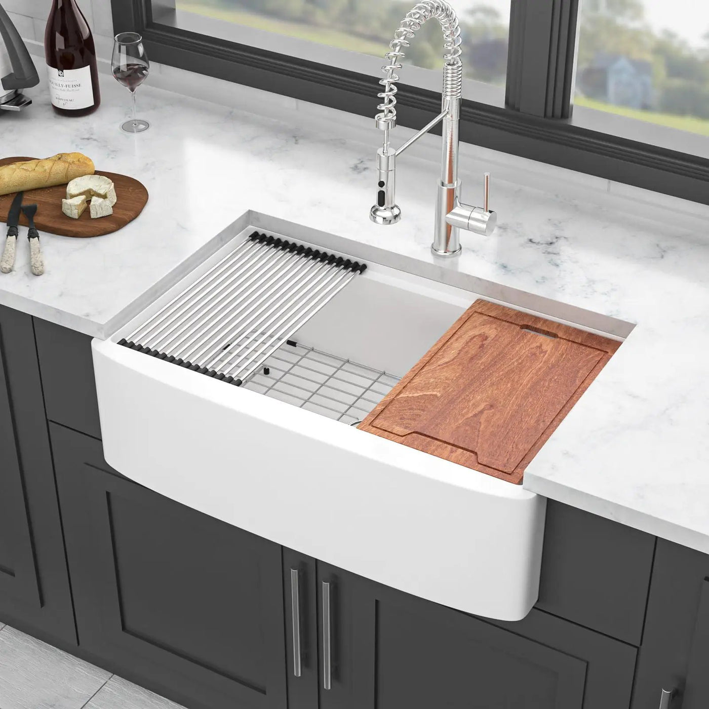 Classic Ceramic Farmhouse Sink Workstation Single Bowl With Durable Finish by HouseOfZazla