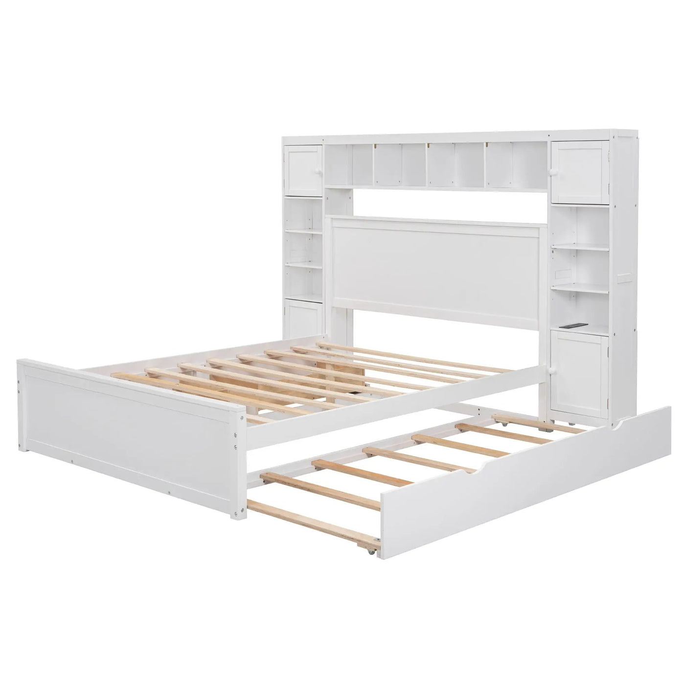 Bed With All In One Cabinet, Shelf And Sockets, Twin Long Trundle by HouseOfZazla