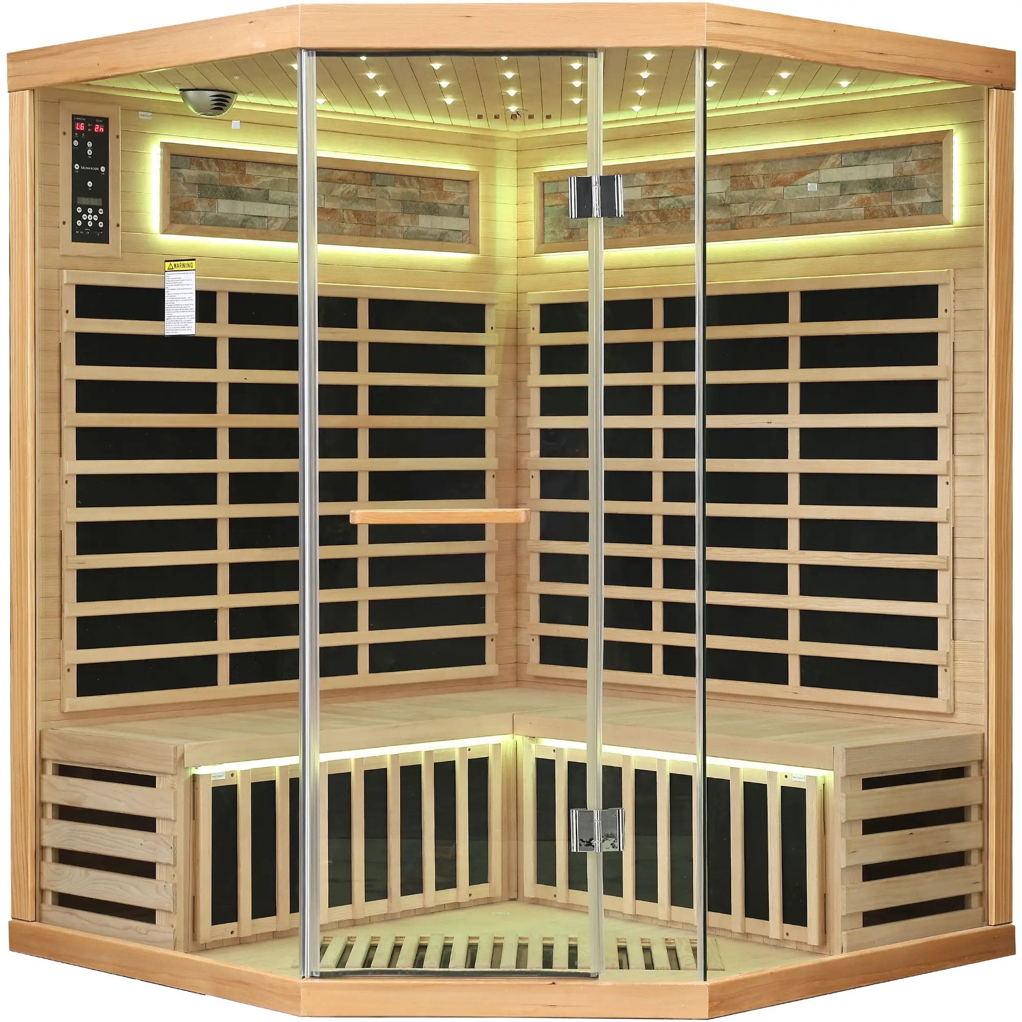 Pentagonal Sauna Room With Carbon Heating Plates - American White Oak by HouseOfZazla