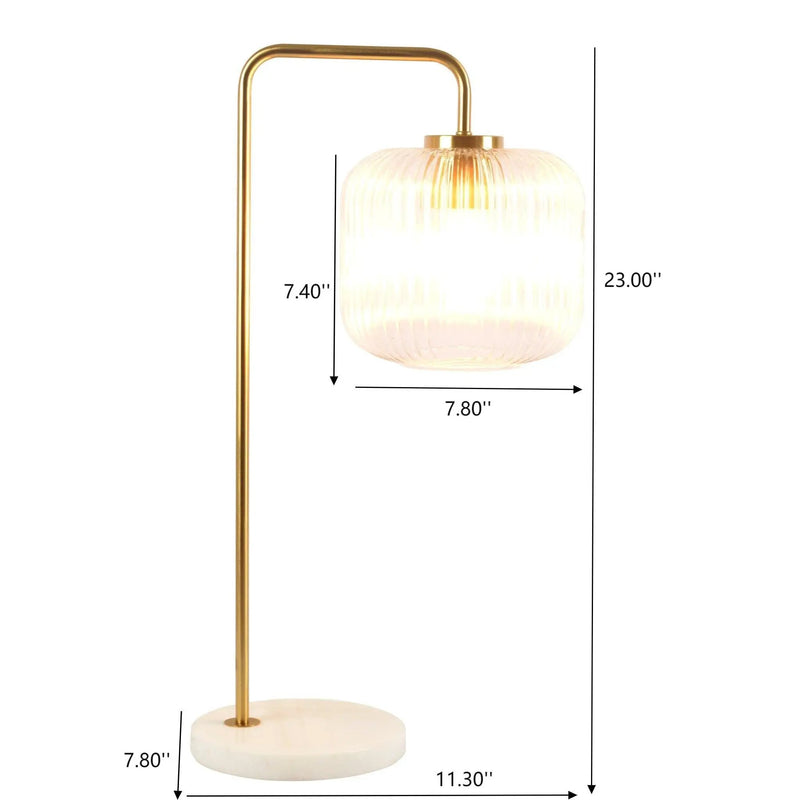 Haven - Clear Table Lamp, Button Control - Gold / White / White Marble by Unique Piece Furniture