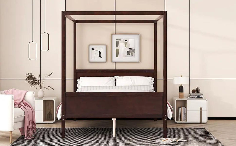 Canopy Platform Bed With Headboard And Footboard, Slat Support Leg