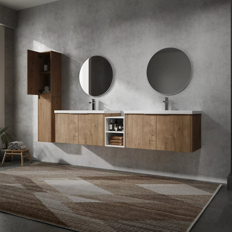 84" Wall-Mounted Bathroom Vanity With Sink and Side Cabinet by HouseOfZazla