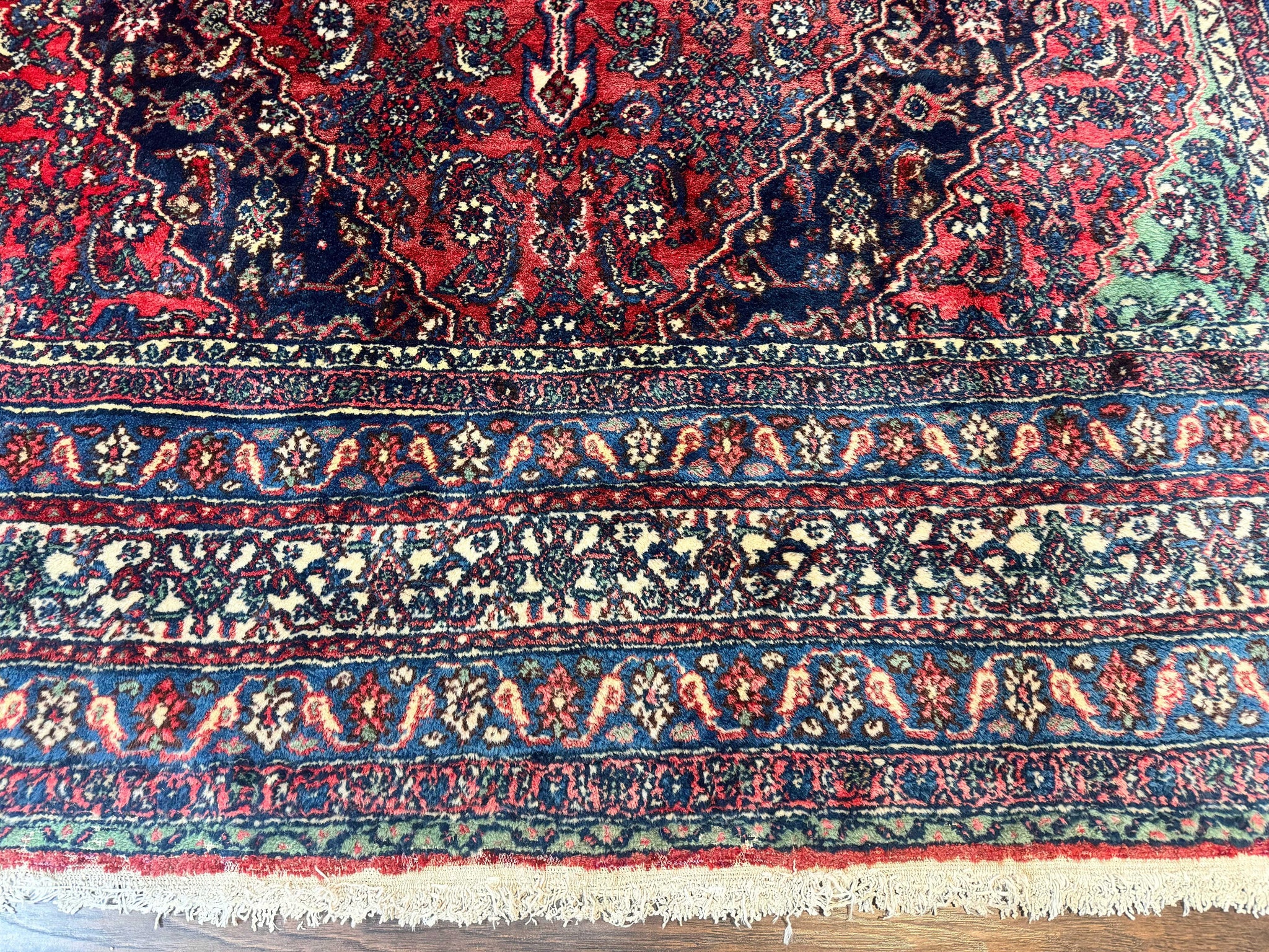 Antique Persian Hamadan Tribal Rug 8x10, Red and Ivory, Medallion Rug, Wool Handmade Carpet by Jewel Rugs