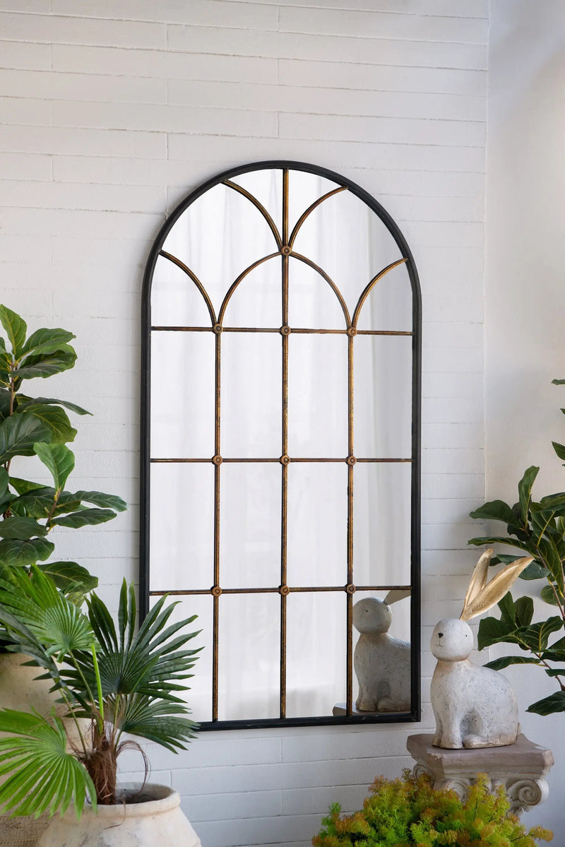 34x65.5' Arched Full-Length Mirror with Black and Gold Windowpane Design by HouseOfZazla