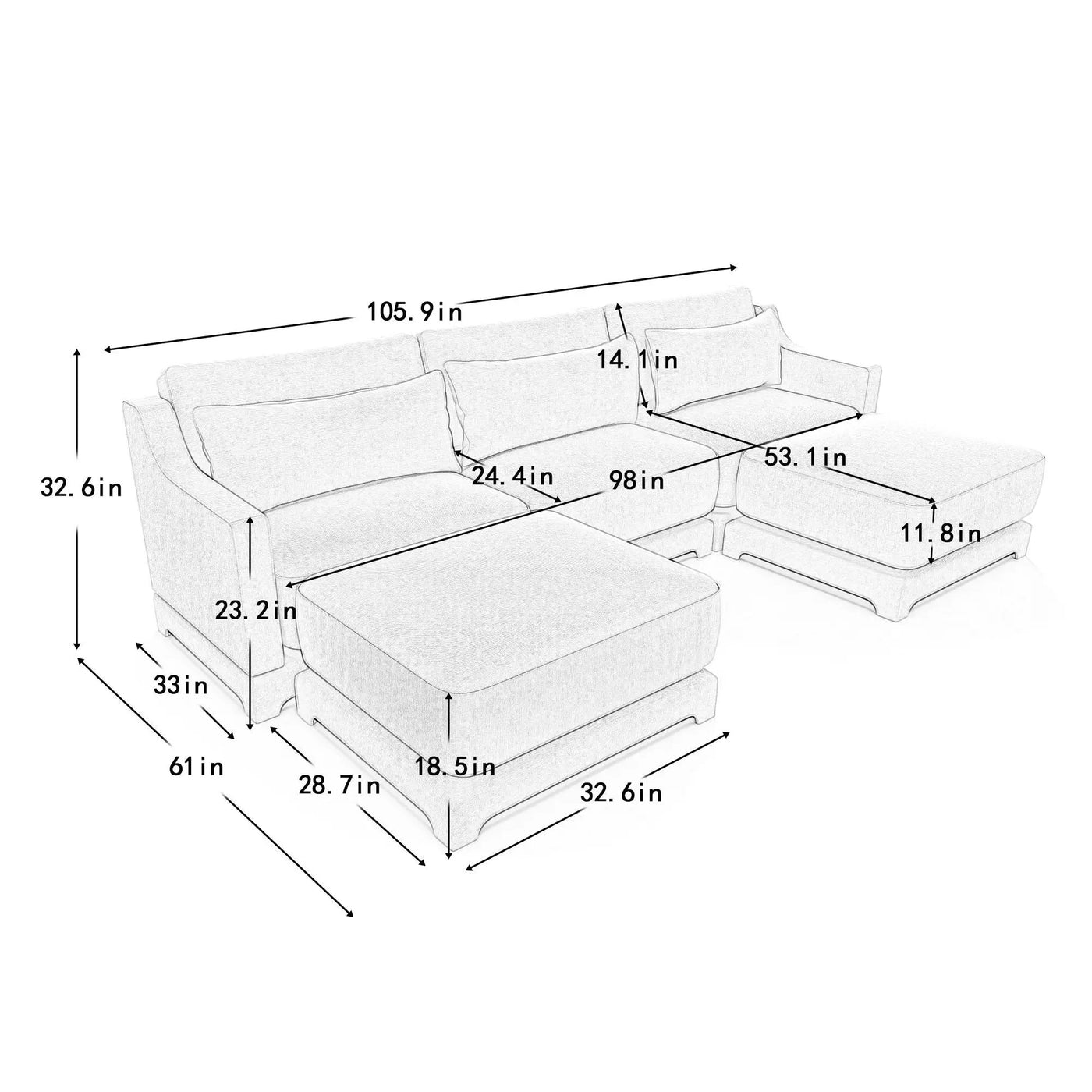 Stylish Sofa With Ottoman And Lumbar Pillows, Ergonomic Design by Unique Piece Furniture