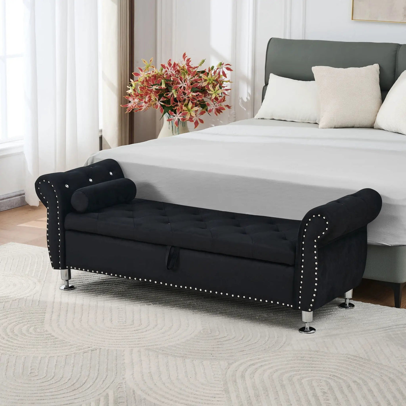 Storage Bench With Crystal Buttons And 1 Pillow For Bedroom by HouseOfZazla