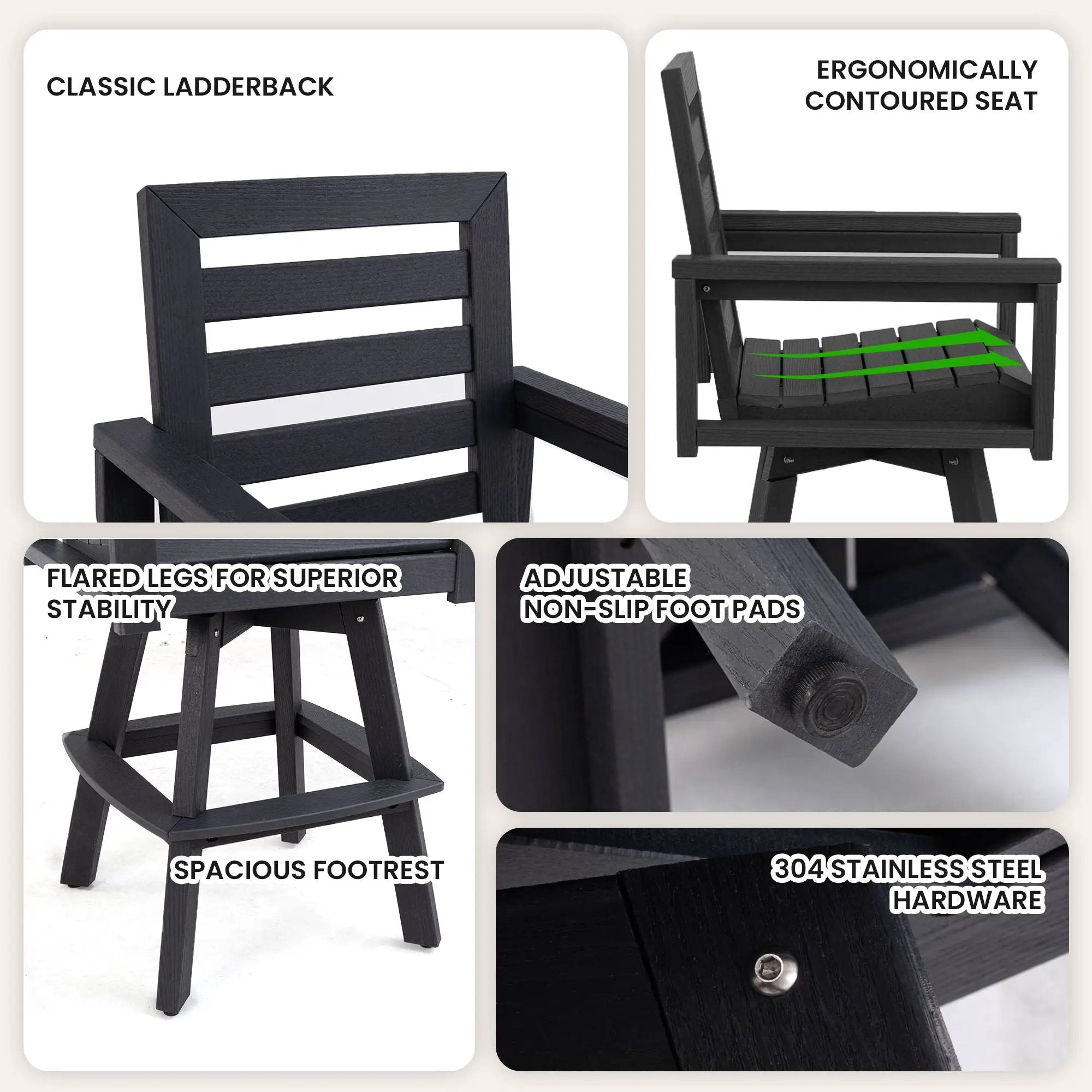 Outdoor Swivel Bar Chair, Ladderback With Wide & Thickened Frame by HouseOfZazla