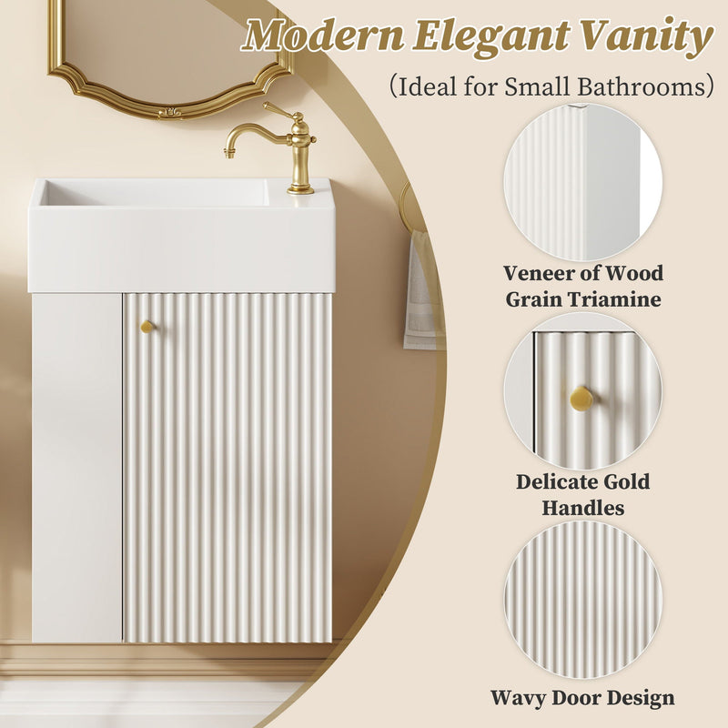 Floating Bathroom Vanity With Resin Basin, Left Side Storage - White by HouseOfZazla