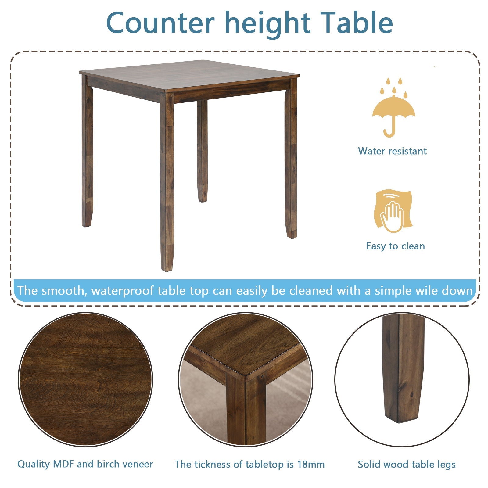5 Pieces Dining Table Set, Counter Height Kitchen Table Set With Square Table And 4 Upholstered Chairs by HouseOfZazla