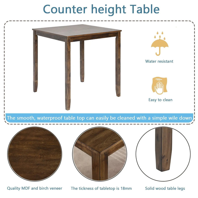 5 Pieces Dining Table Set, Counter Height Kitchen Table Set With Square Table And 4 Upholstered Chairs by HouseOfZazla