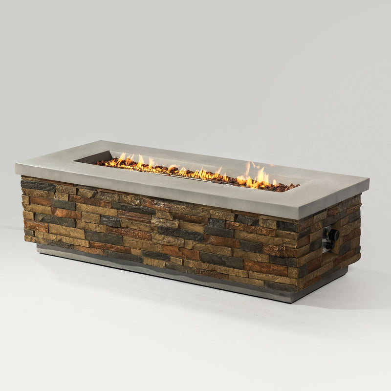 Propane Gas Fire Pit Table, 60000 Btu Rectangular For Outside Patio - Sandstone by HouseOfZazla