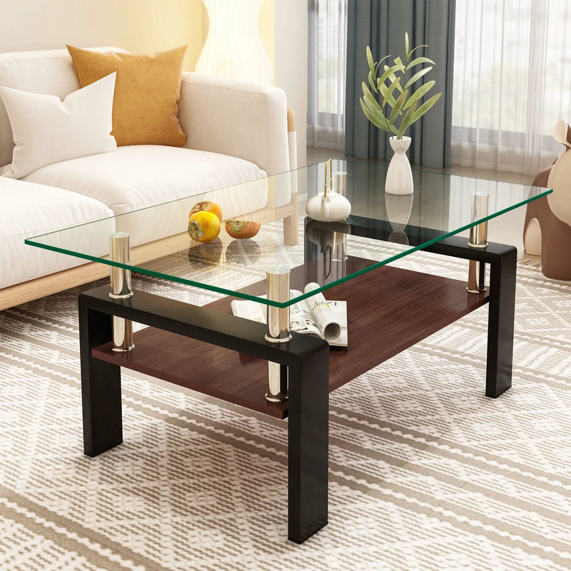 Modern Rectangular Coffee Table With Tempered Glass Top Layer, Table For Living Room - Transparent by Unique Piece Furniture