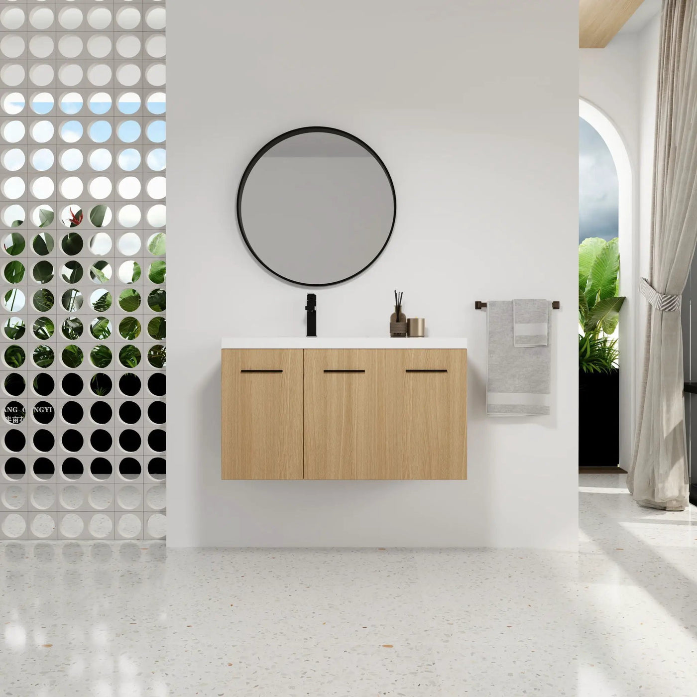 Wall Mounted Floating Bathroom Vanity With Sink, 3 Door Modular Cabinet by Unique Piece Furniture