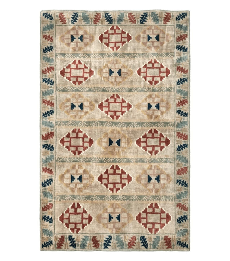 Geometric Design Area Rug 5x8, Beige and Rust Red by Jewel Rugs