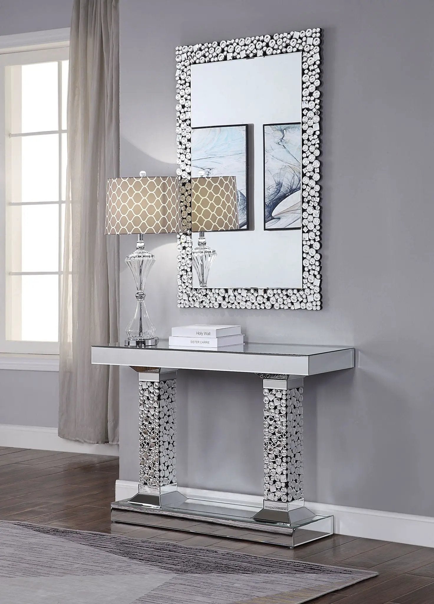 Lachina - Glam Mirrored Faux Gems Console Table - Silver by Unique Piece Furniture